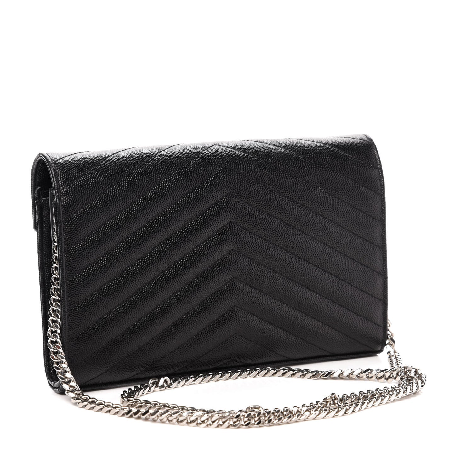 Grain De Poudre Matelasse Chevron Monogram Chain Wallet Black