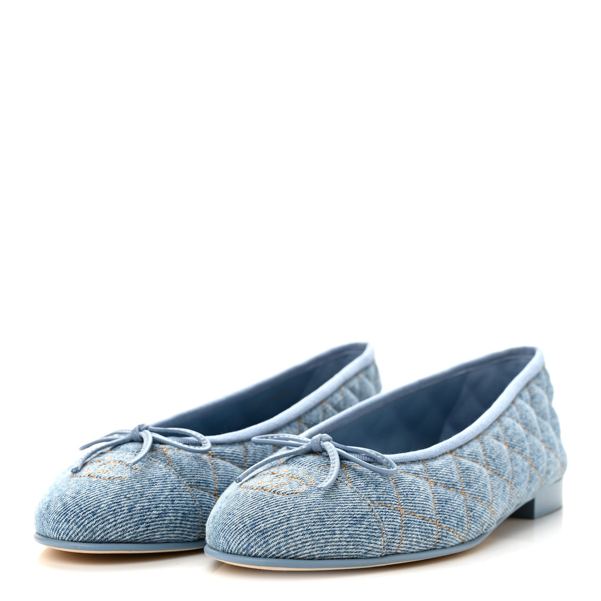 Denim Quilted CC Cap Toe Ballerina Flats 40 Light Blue