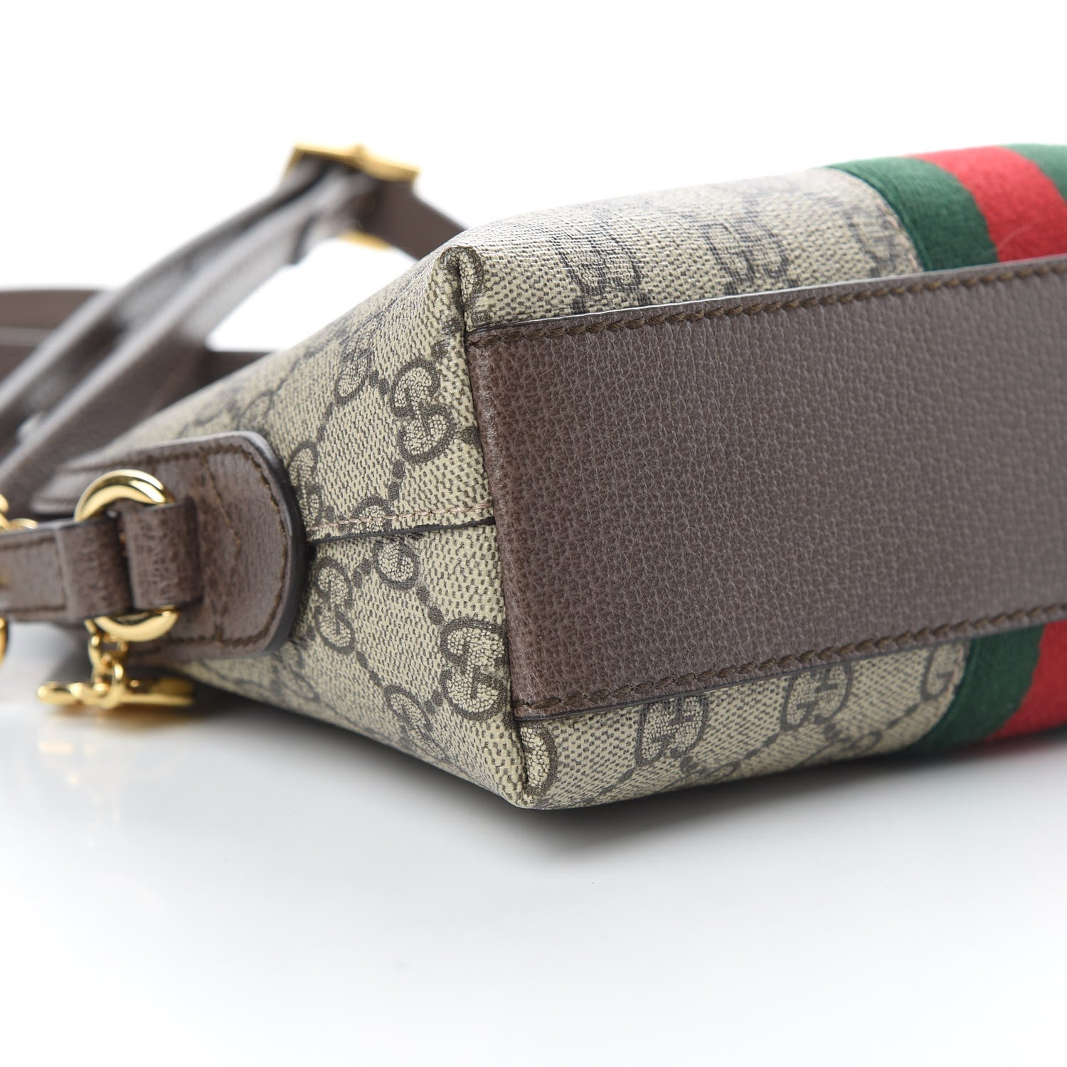 Gucci GG Supreme Monogram Textured Dollar Calfskin Web Small Ophidia Dome Shoulder Bag Beige Ebony New Acero 9 of 11