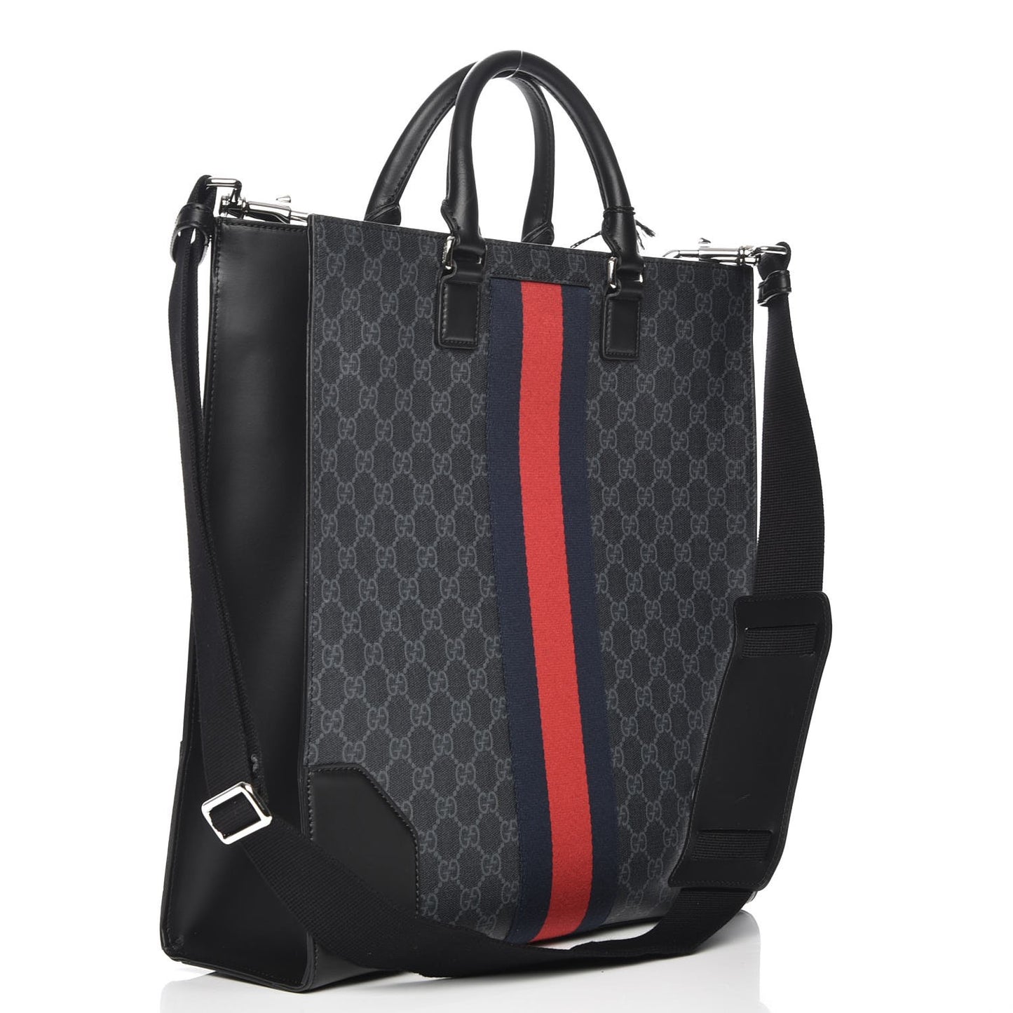 GG Supreme Monogram Web Angry Cat Embroidered Vertical Tote Black Grey