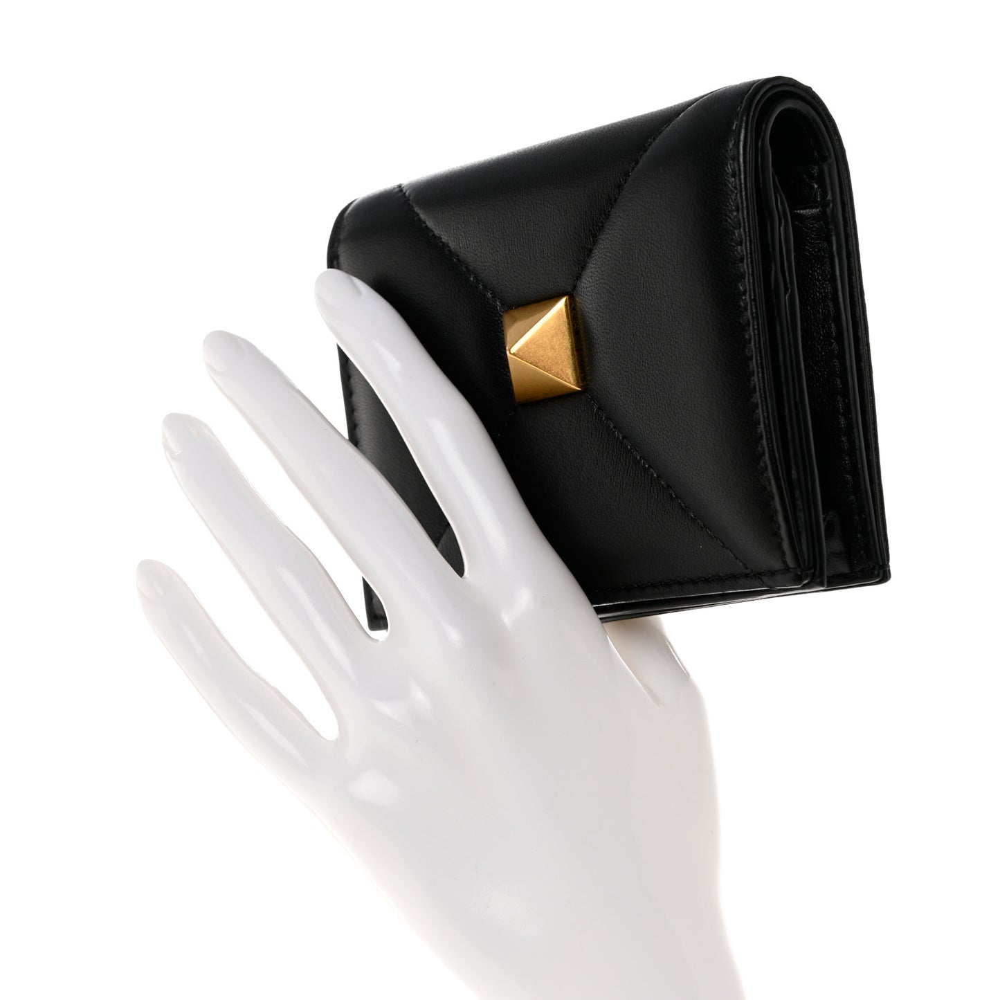 Nappa Roman Stud Small Flap Wallet Black