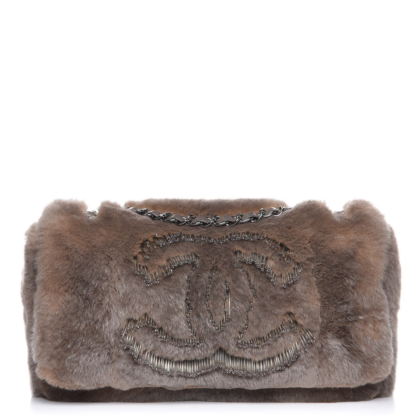 Rabbit Fur CC Flap Bag Brown