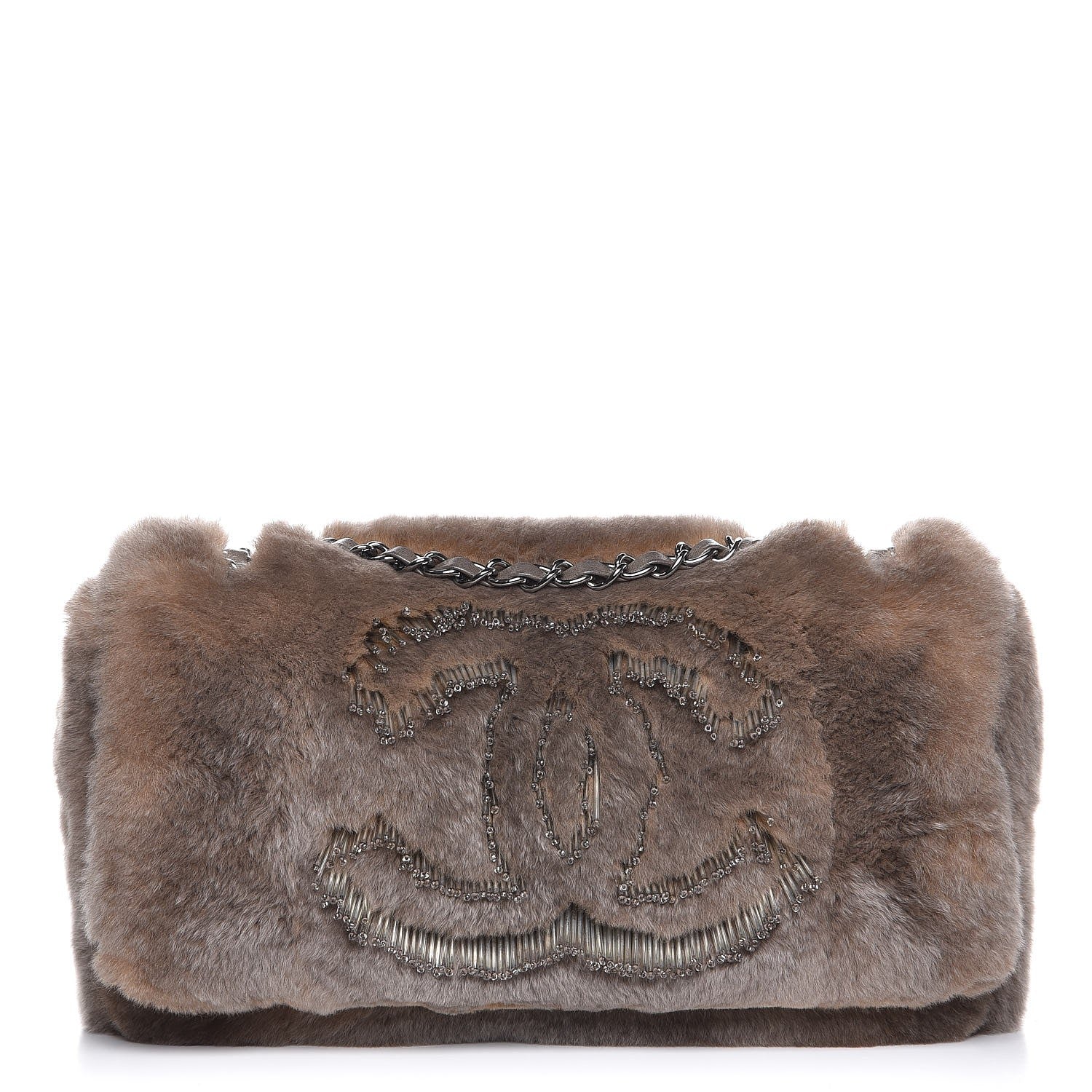 Chanel Rabbit Fur CC Flap Bag Brown 1 of 7