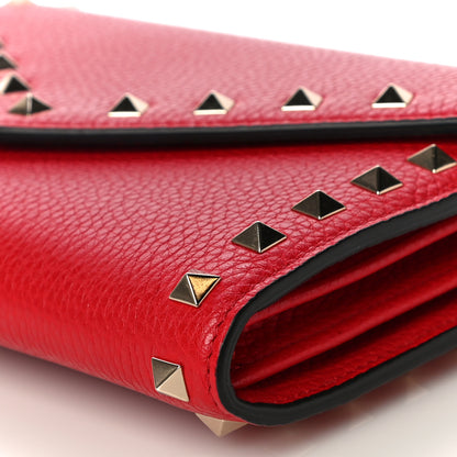 Valentino Garavani Pebbled Calfskin Rockstud Envelope Wallet on Chain Rouge Pur 9 of 10