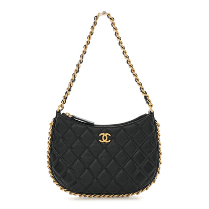 Chanel Shiny Crumpled Lambskin Quilted Trendy Chain Around Hobo Black 1 of 11