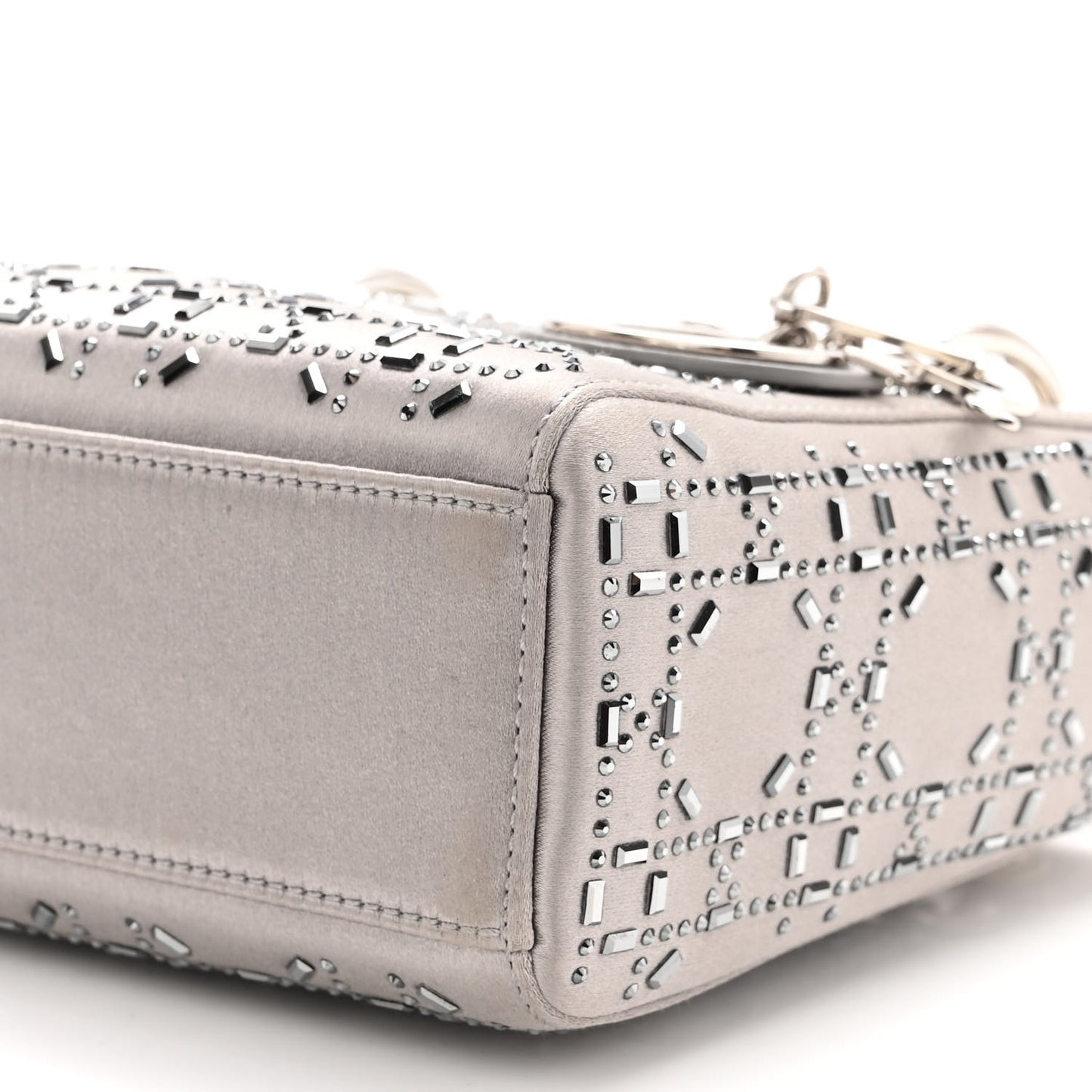 Satin Crystal Cannage Mini Lady Dior Gray