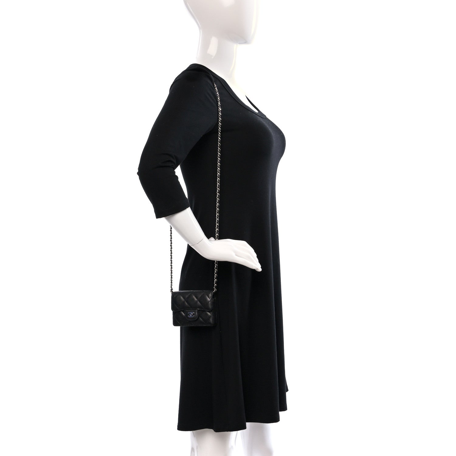 Chanel Caviar Quilted Flap Card Holder On Chain Black 2 of 9