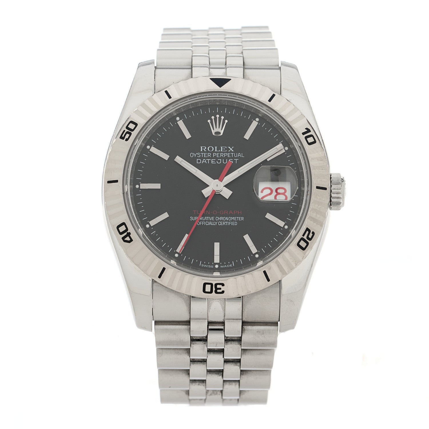 Rolex Stainless Steel 18K White Gold 36mm Oyster Perpetual Datejust Turn-O-Graph Watch Black 116264 1 of 4