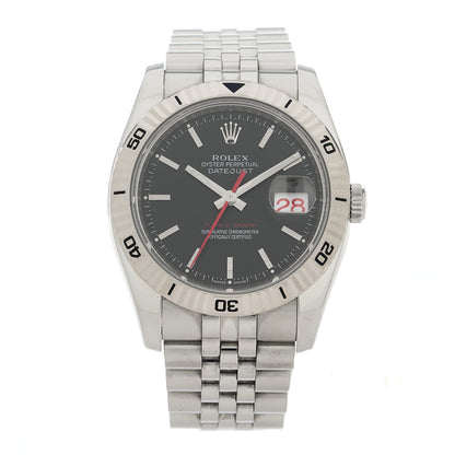 Rolex Stainless Steel 18K White Gold 36mm Oyster Perpetual Datejust Turn-O-Graph Watch Black 116264 1 of 4