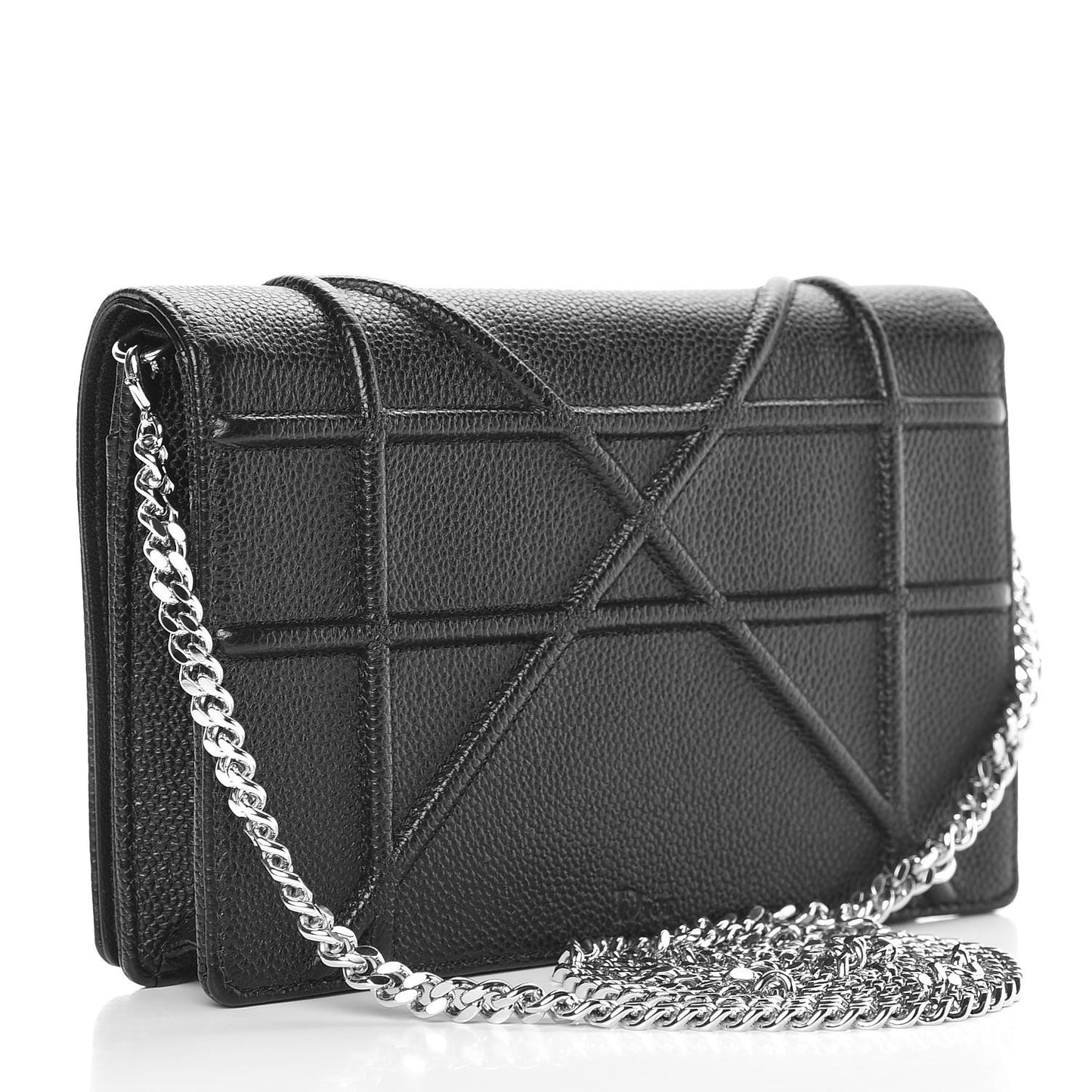 Grained Calfskin Diorama Wallet on Chain Pouch Black