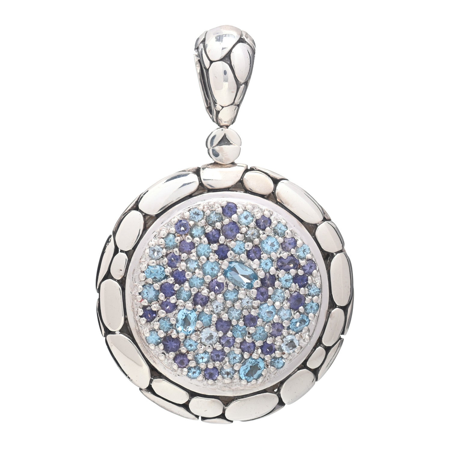 John Hardy Sterling Silver Blue Topaz Iolite Pebble Pendant 1 of 3