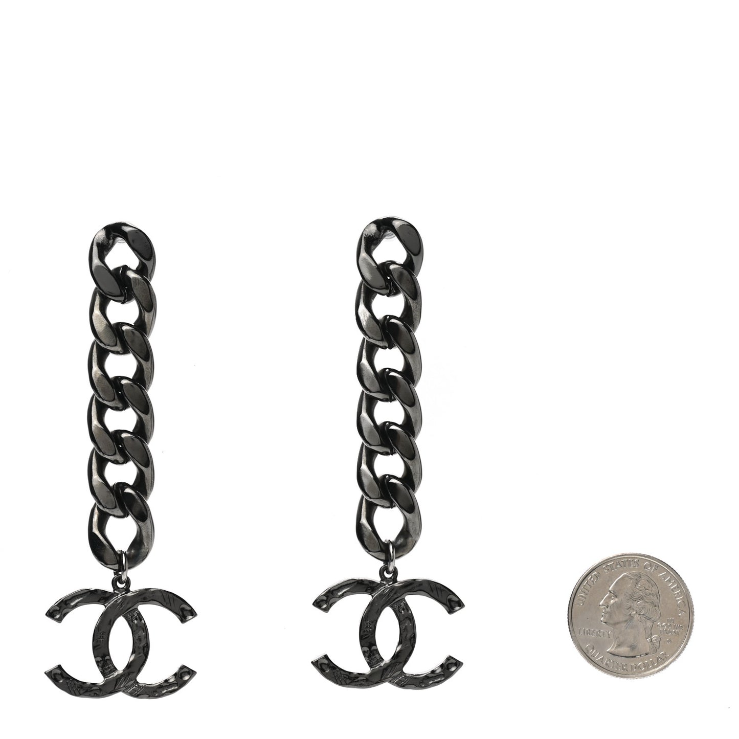 Metal CC Pick Drop Earrings Ruthenium