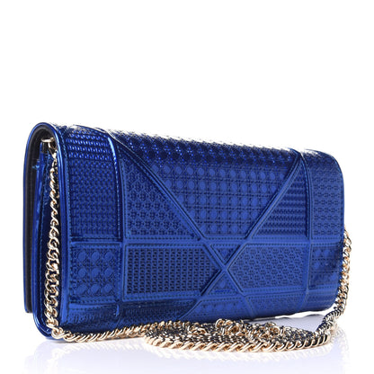 Christian Dior Metallic Patent Micro-Cannage Diorama Croisiere Chain Wallet Blue 2 of 3