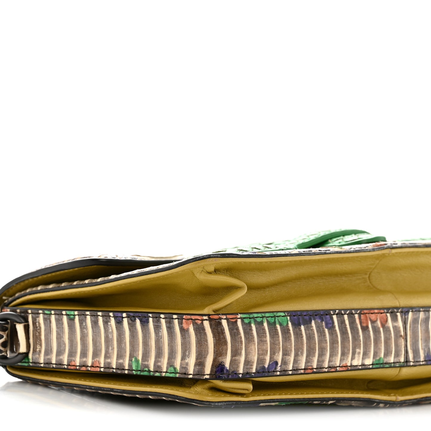 Lambskin Snakeskin Irish Madras Intrecciato Rialto Shoulder Bag Brown Green Multicolor