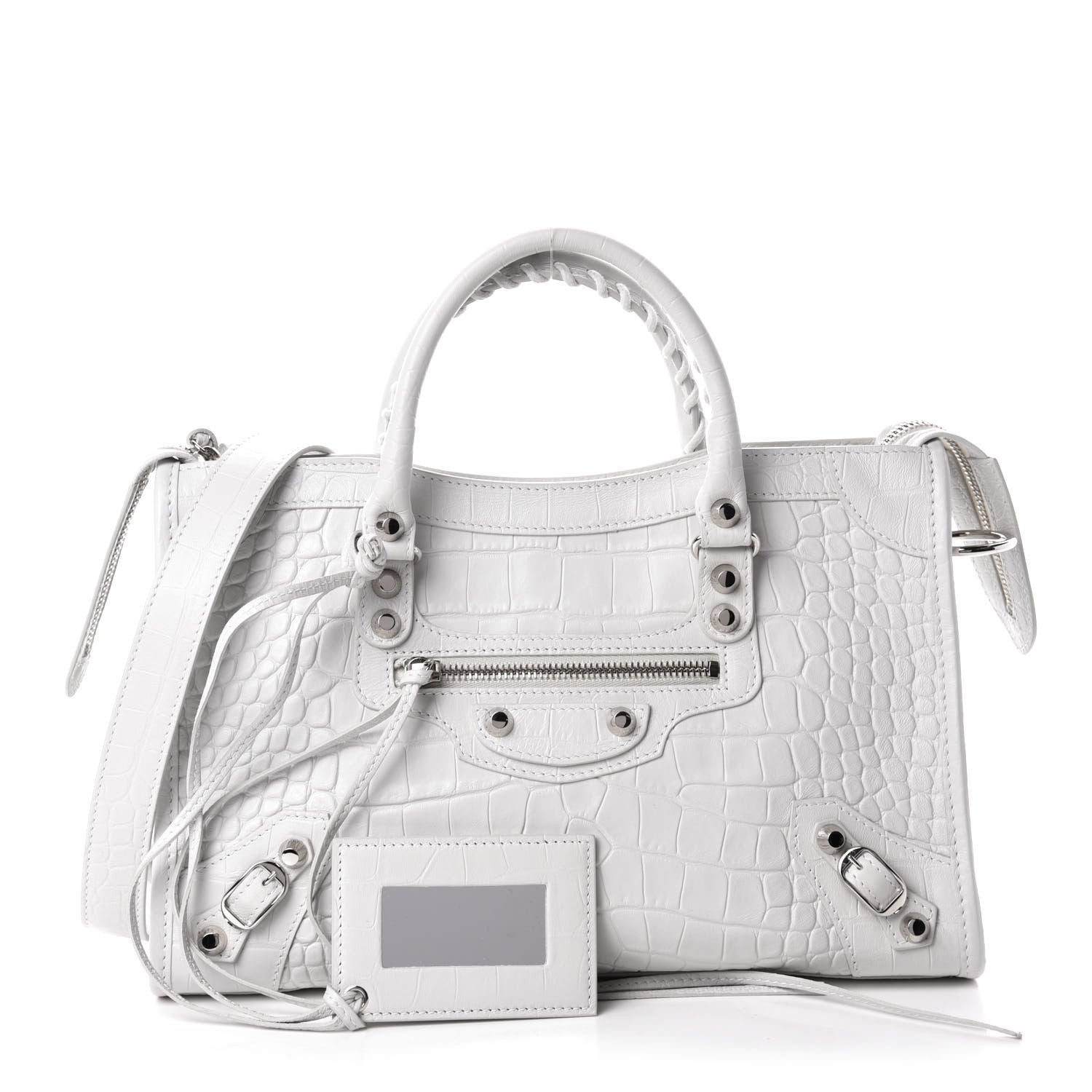 Balenciaga Matte Supple Lambskin Crocodile Embossed Classic Silver Hardware S City White 1 of 11