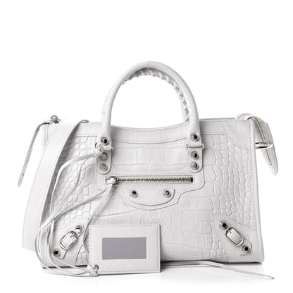 Balenciaga Matte Supple Lambskin Crocodile Embossed Classic Silver Hardware S City White 1 of 11