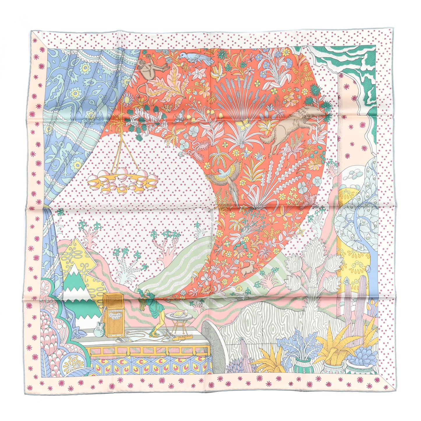 Silk Le Premier Chant Scarf 90 Abricot Ciel Vert