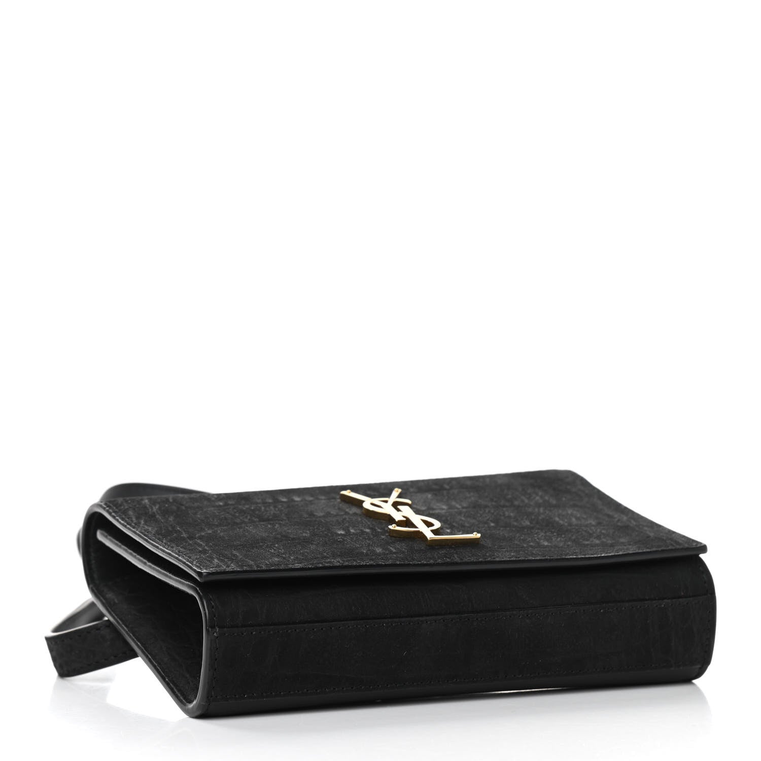 Saint Laurent Suede Crocodile Embossed Monogram Kate Belt Bag Black 4 of 9