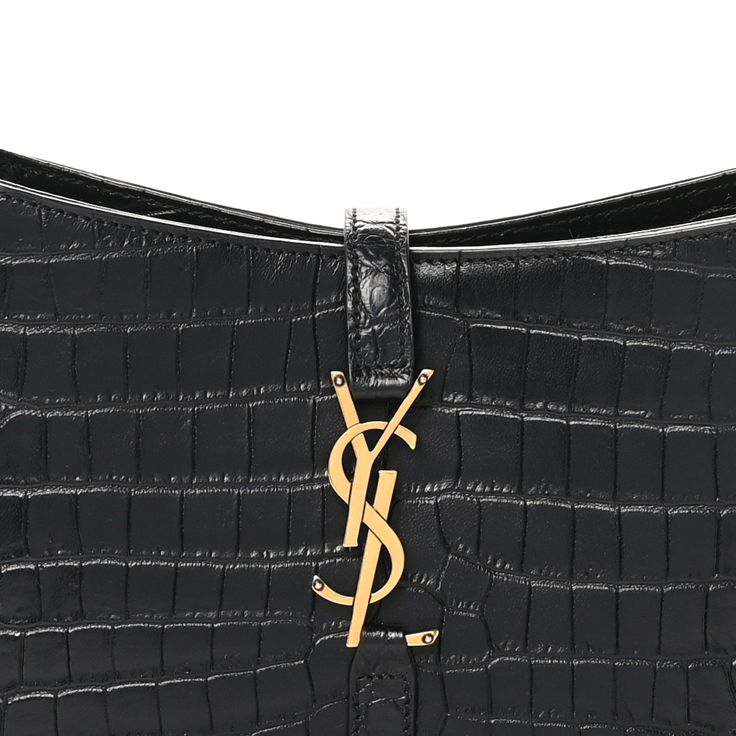 Saint Laurent Calfskin Crocodile Embossed Le 5 A 7 Hobo Black 8 of 10