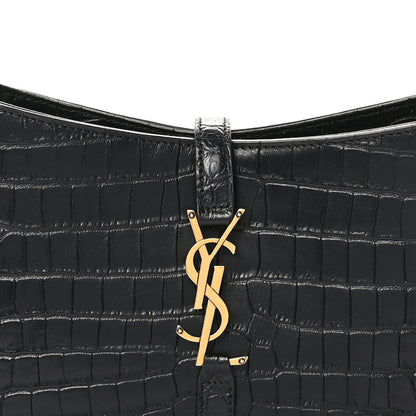 Saint Laurent Calfskin Crocodile Embossed Le 5 A 7 Hobo Black 8 of 10