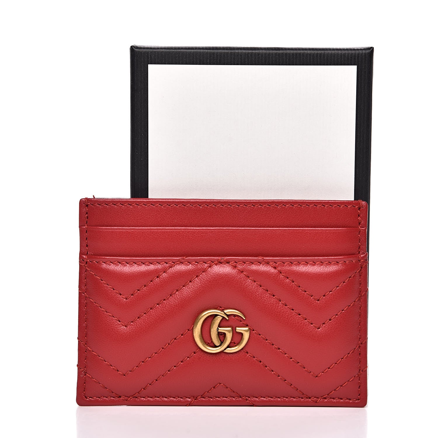 Gucci Calfskin Matelasse GG Marmont Card Holder Hibiscus Red 7 of 7