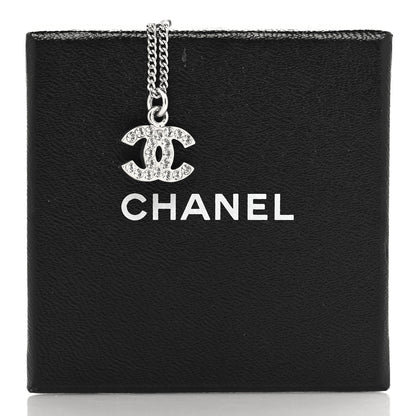 Chanel Crystal CC Pendant Necklace Silver 5 of 5