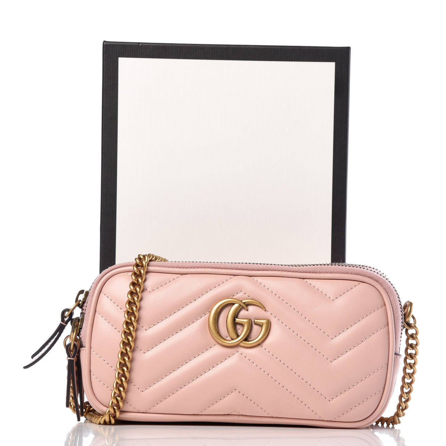 Calfskin Matelasse Mini GG Marmont Chain Crossbody Bag Perfect Pink