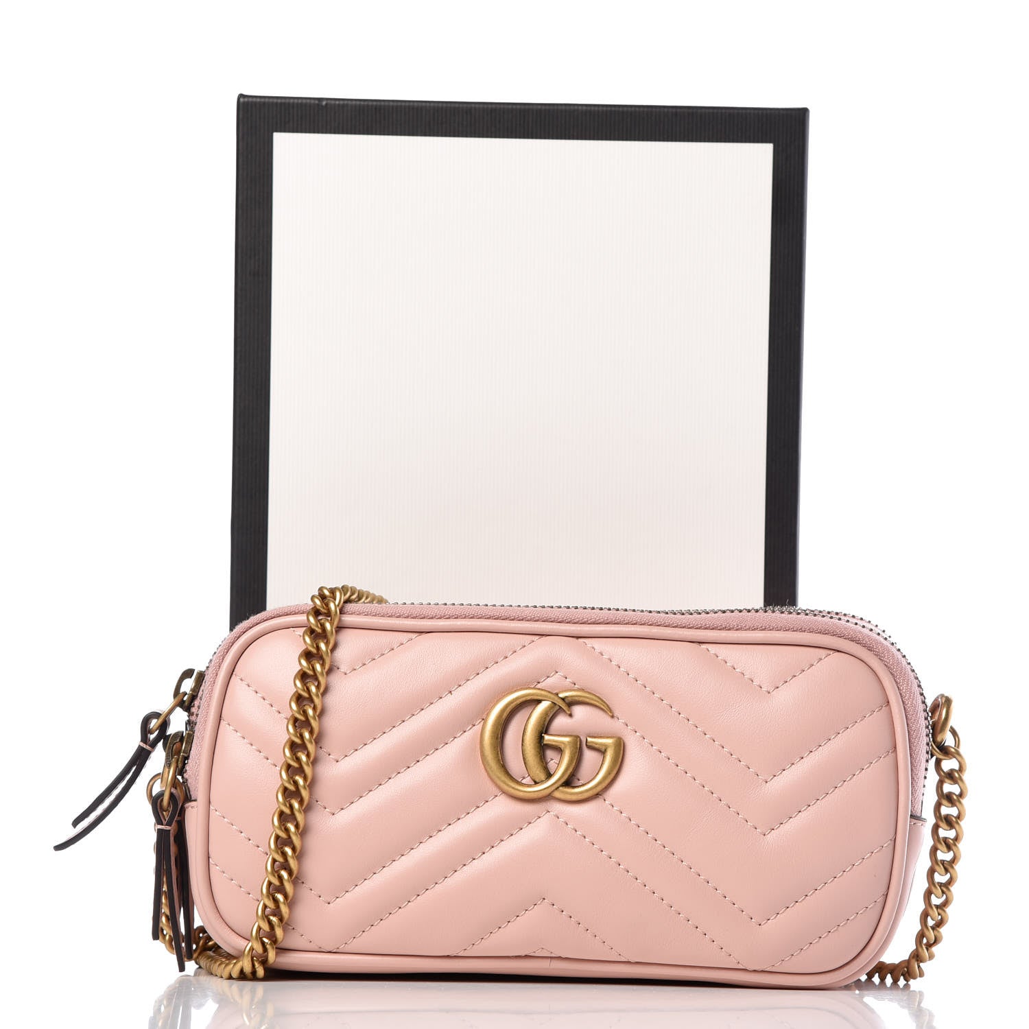 Gucci Calfskin Matelasse Mini GG Marmont Chain Crossbody Bag Perfect Pink 10 of 10