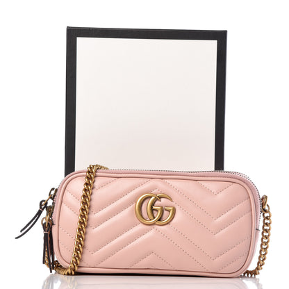 Gucci Calfskin Matelasse Mini GG Marmont Chain Crossbody Bag Perfect Pink 10 of 10