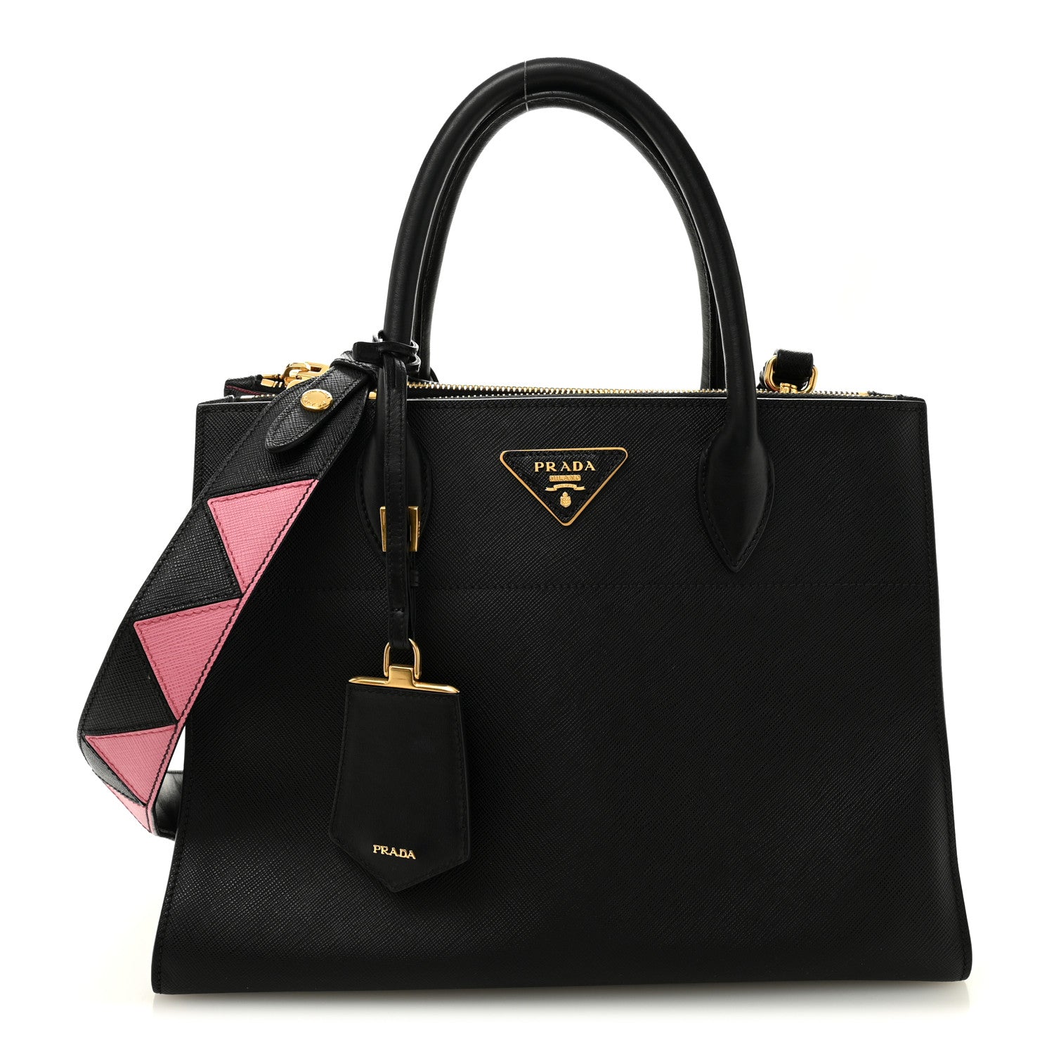 Prada Saffiano Greche Greca Paradigme Bag Black Pink 1 of 9