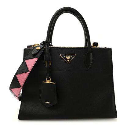 Prada Saffiano Greche Greca Paradigme Bag Black Pink 1 of 9