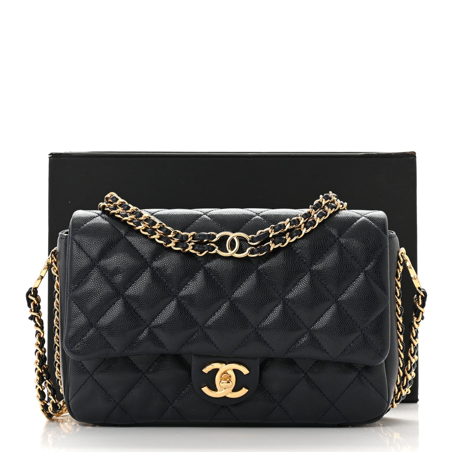 Caviar Quilted Small CC You Flap Dark Blue
