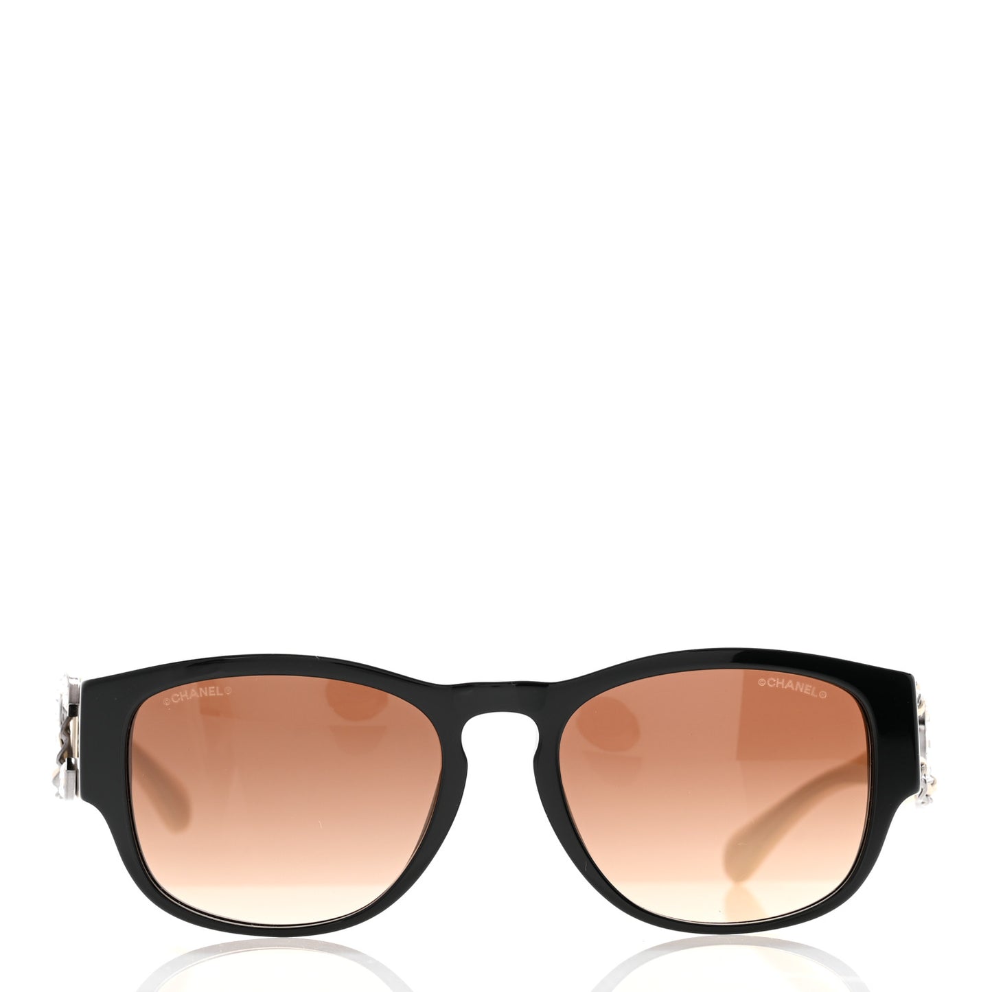 Acetate Lambskin Crystal Baguette Chain CC Sunglasses 5454-Q-B Black Beige