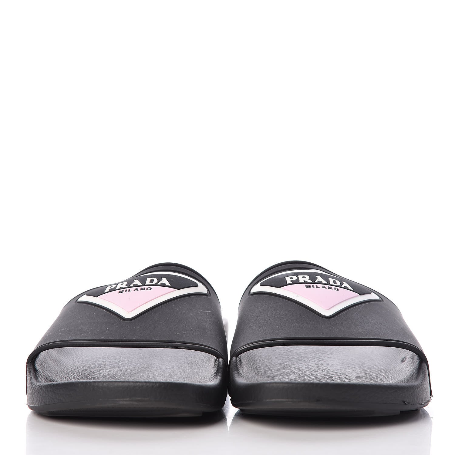 Prada Rubber Logo Pool Slide Sandals 37 Black Rosa 2 of 9