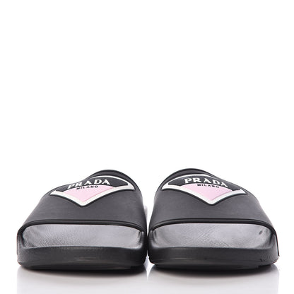 Prada Rubber Logo Pool Slide Sandals 37 Black Rosa 2 of 9