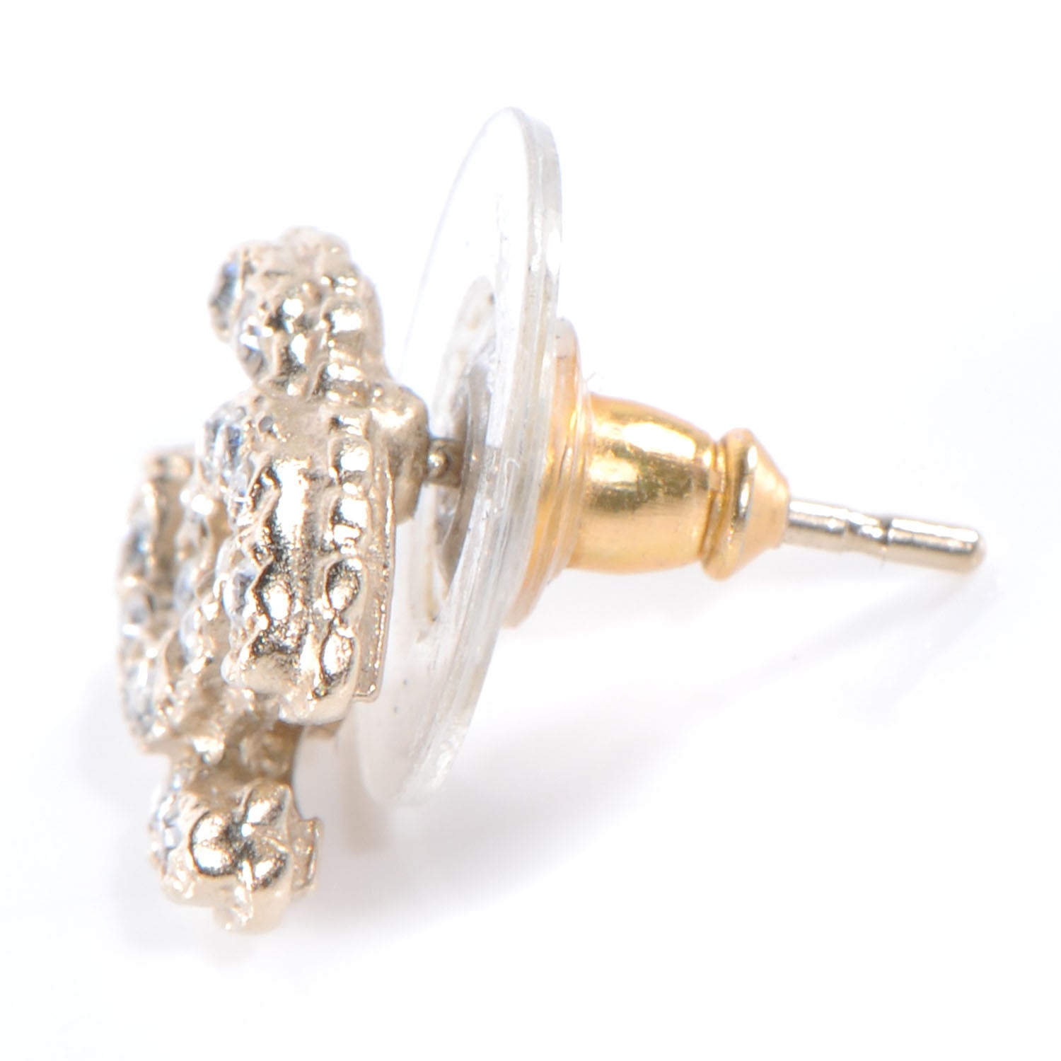 Chanel Crystal CC Pierced Earrings Gold 3 of 6