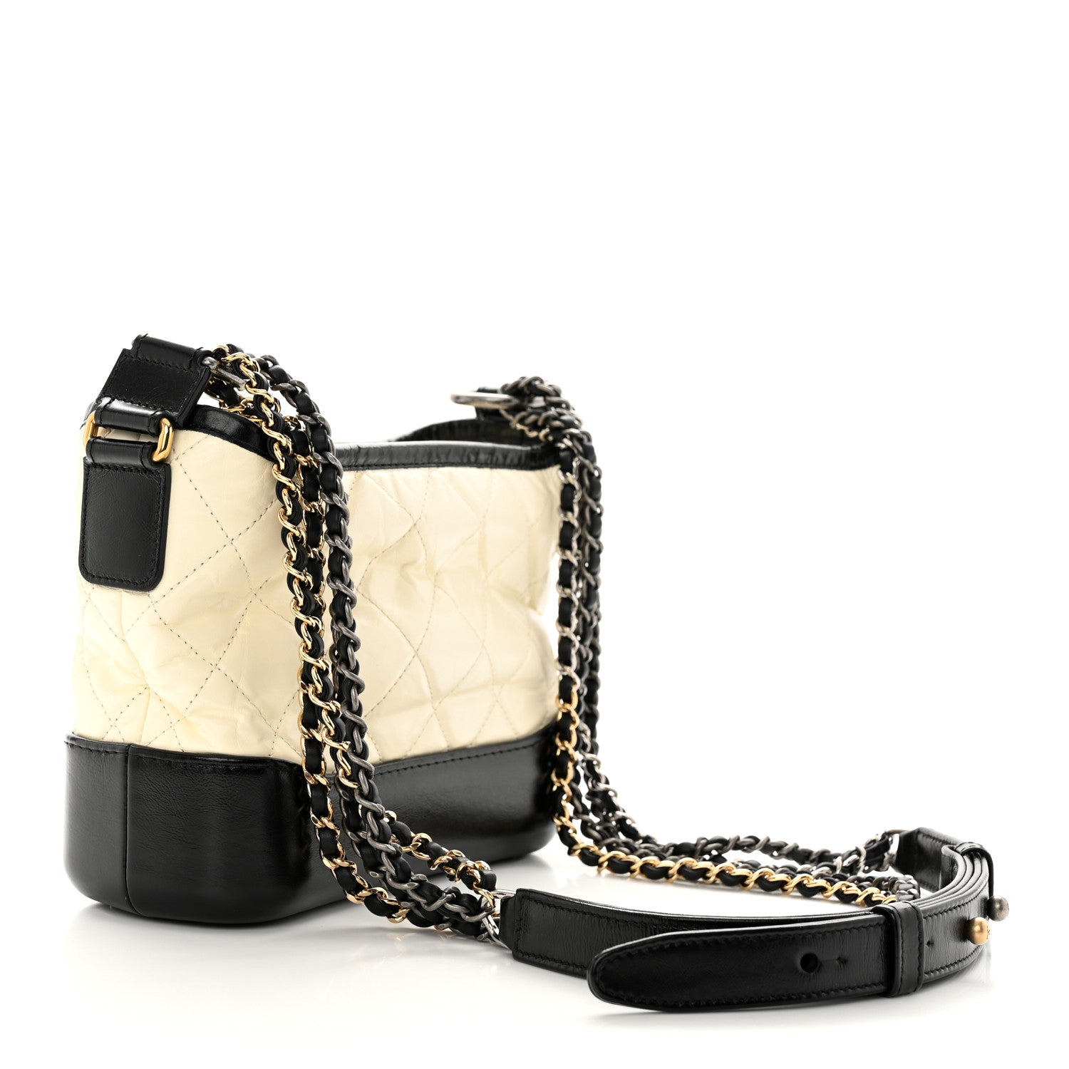 Chanel Aged Calfskin Quilted Small Gabrielle Hobo Black White 3 of 12