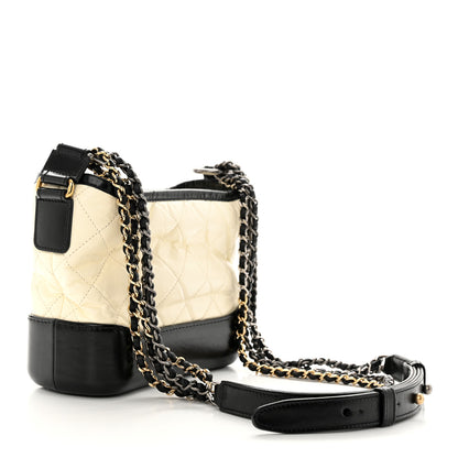 Chanel Aged Calfskin Quilted Small Gabrielle Hobo Black White 3 of 12