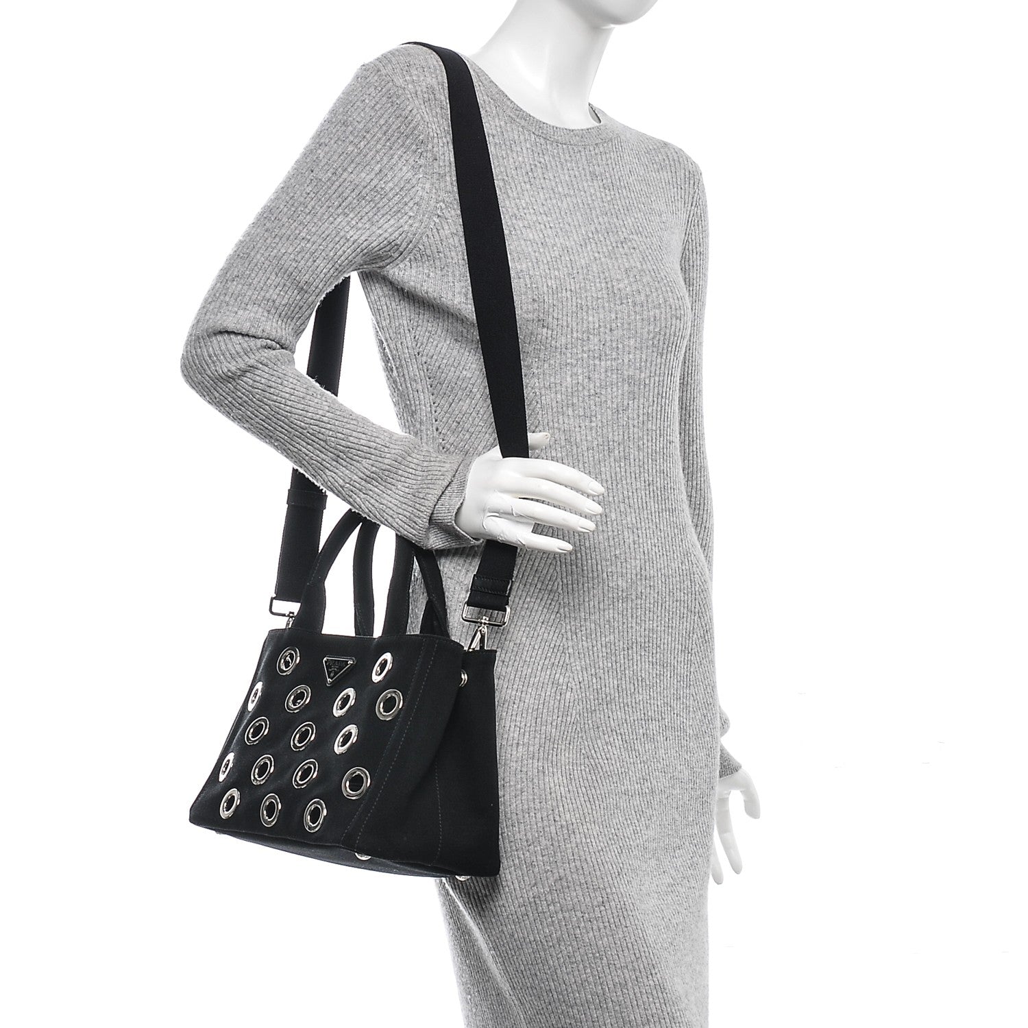 Prada Canvas Canapa Grommet Small Tote Nero Black 2 of 7