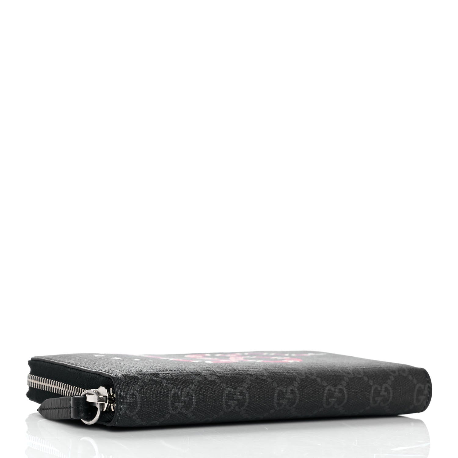 Gucci GG Supreme Monogram Kingsnake Zip Around Wallet Black Grey 4 of 8