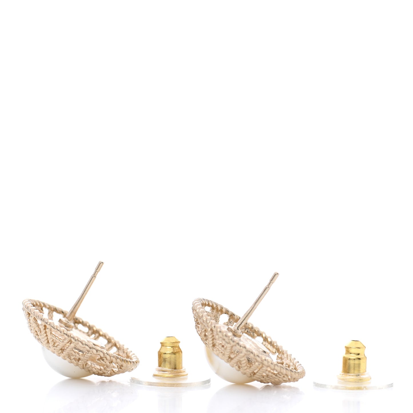 Pearl CC Round Rope Logo Earrings Gold