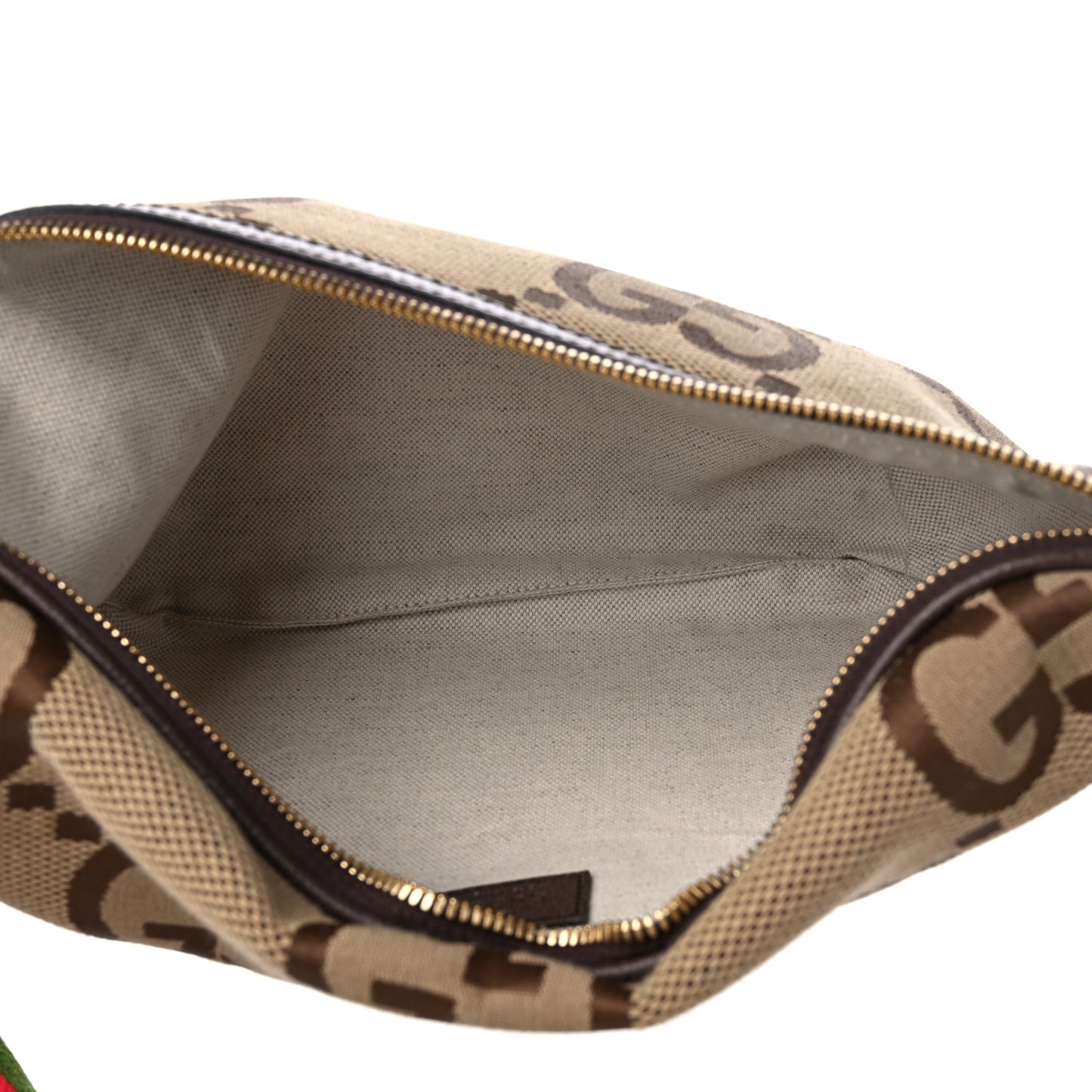 Monogram Jumbo GG Textured Dollar Calfskin Web Belt Bag Camel Ebony New Acero