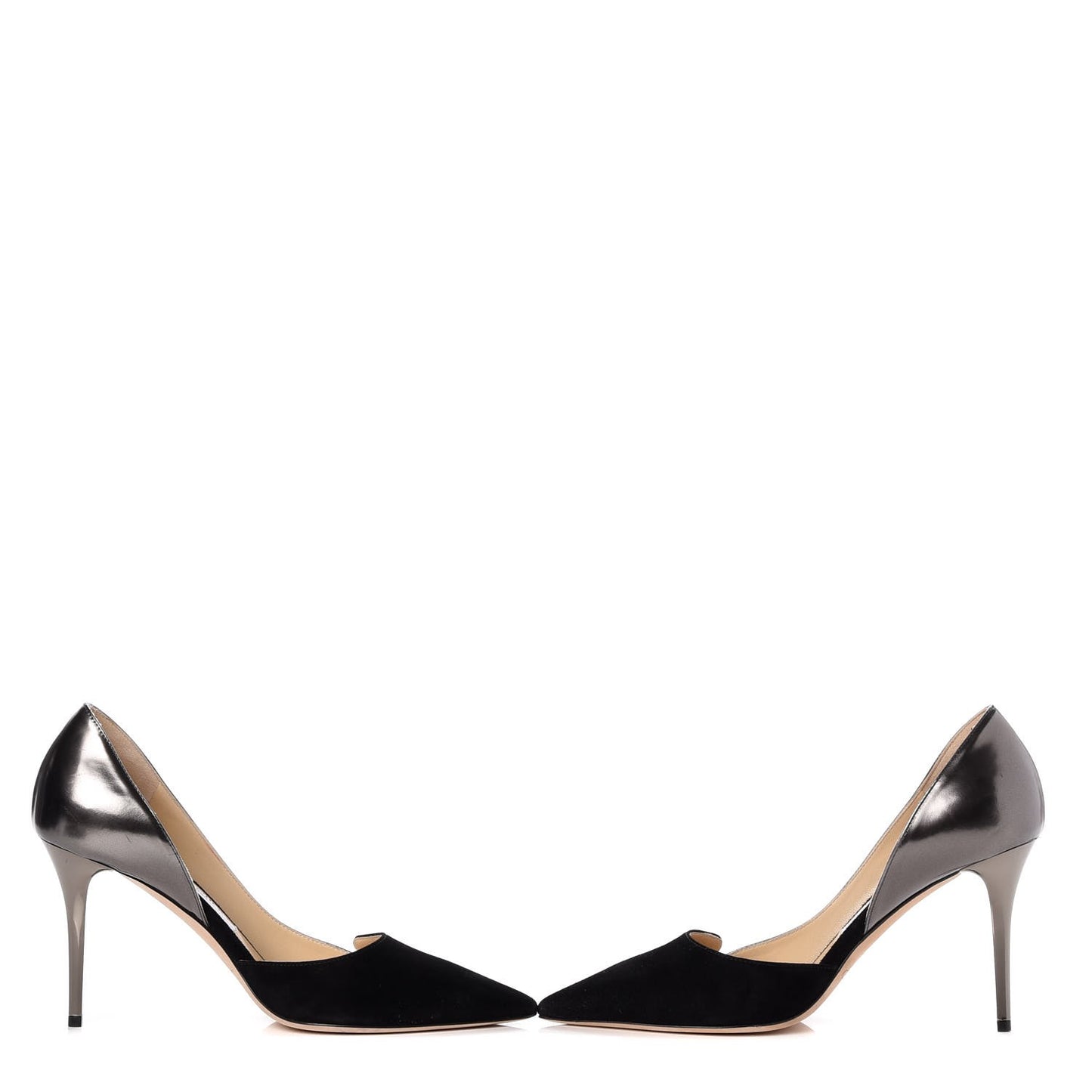Metallic Calfskin Suede Harissa Pumps 38 Black Silver