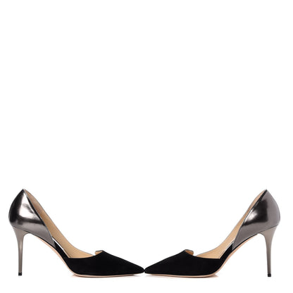 Jimmy Choo Metallic Calfskin Suede Harissa Pumps 38 Black Silver 5 of 8