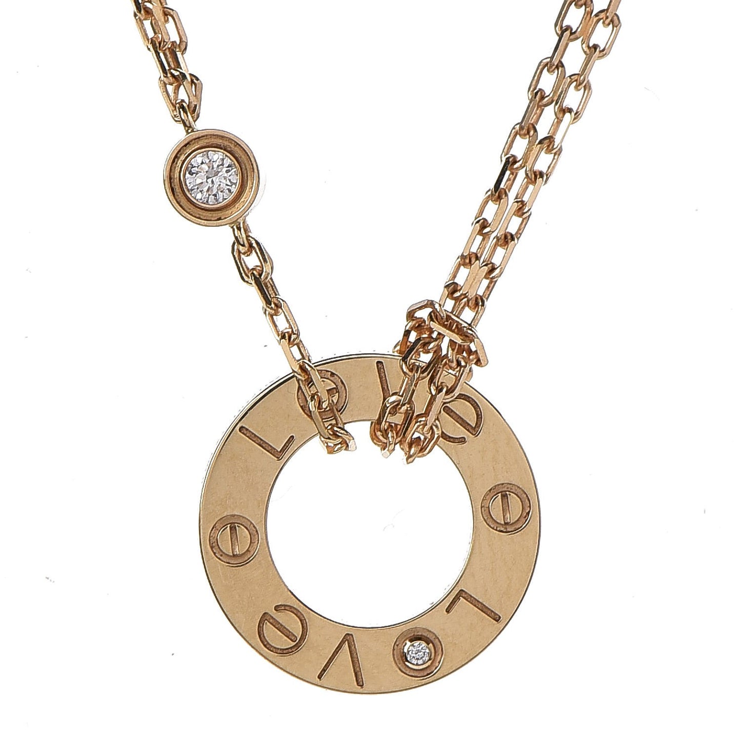 18K Yellow Gold 2 Diamond LOVE Necklace