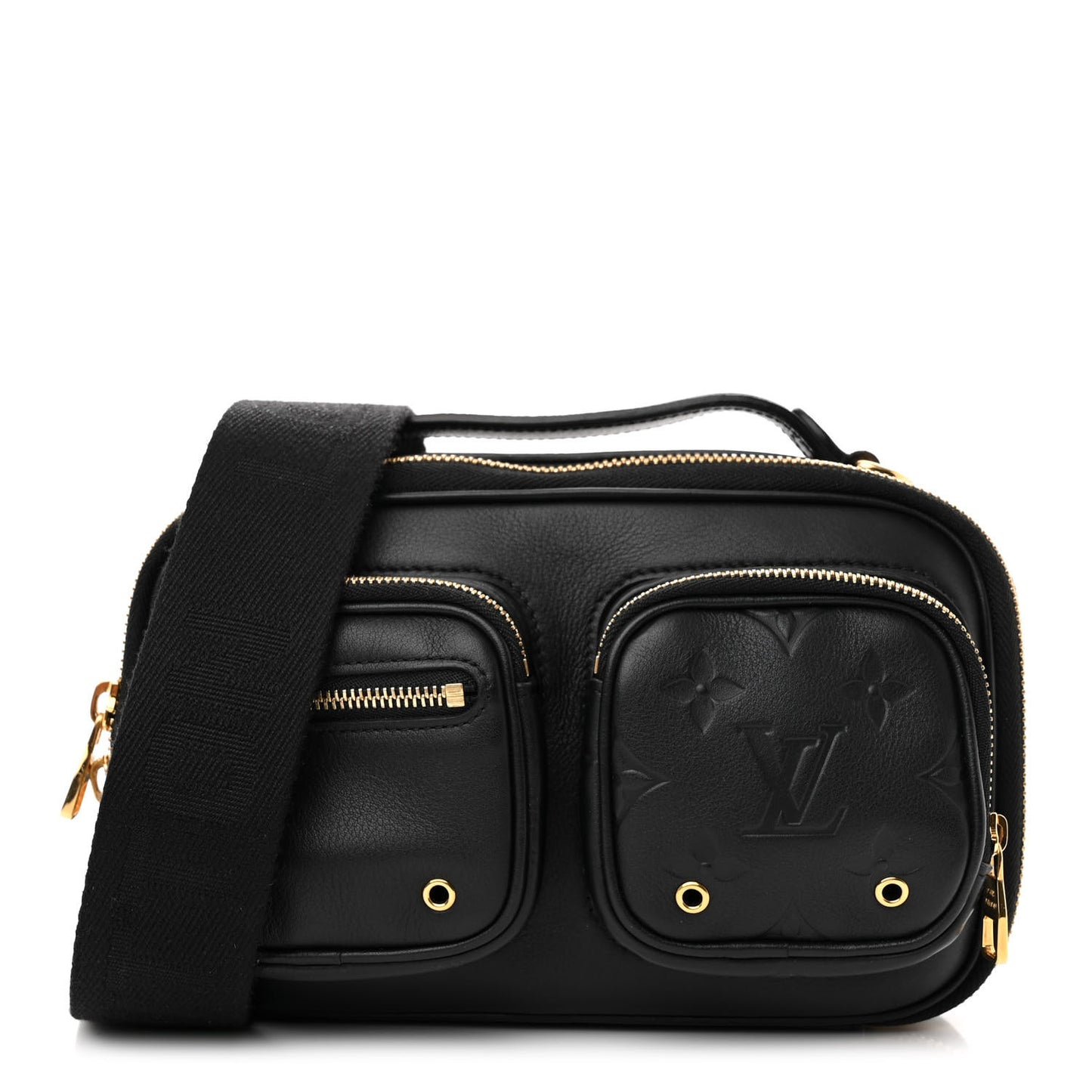 Calfskin Monogram Embossed Utility Crossbody Black