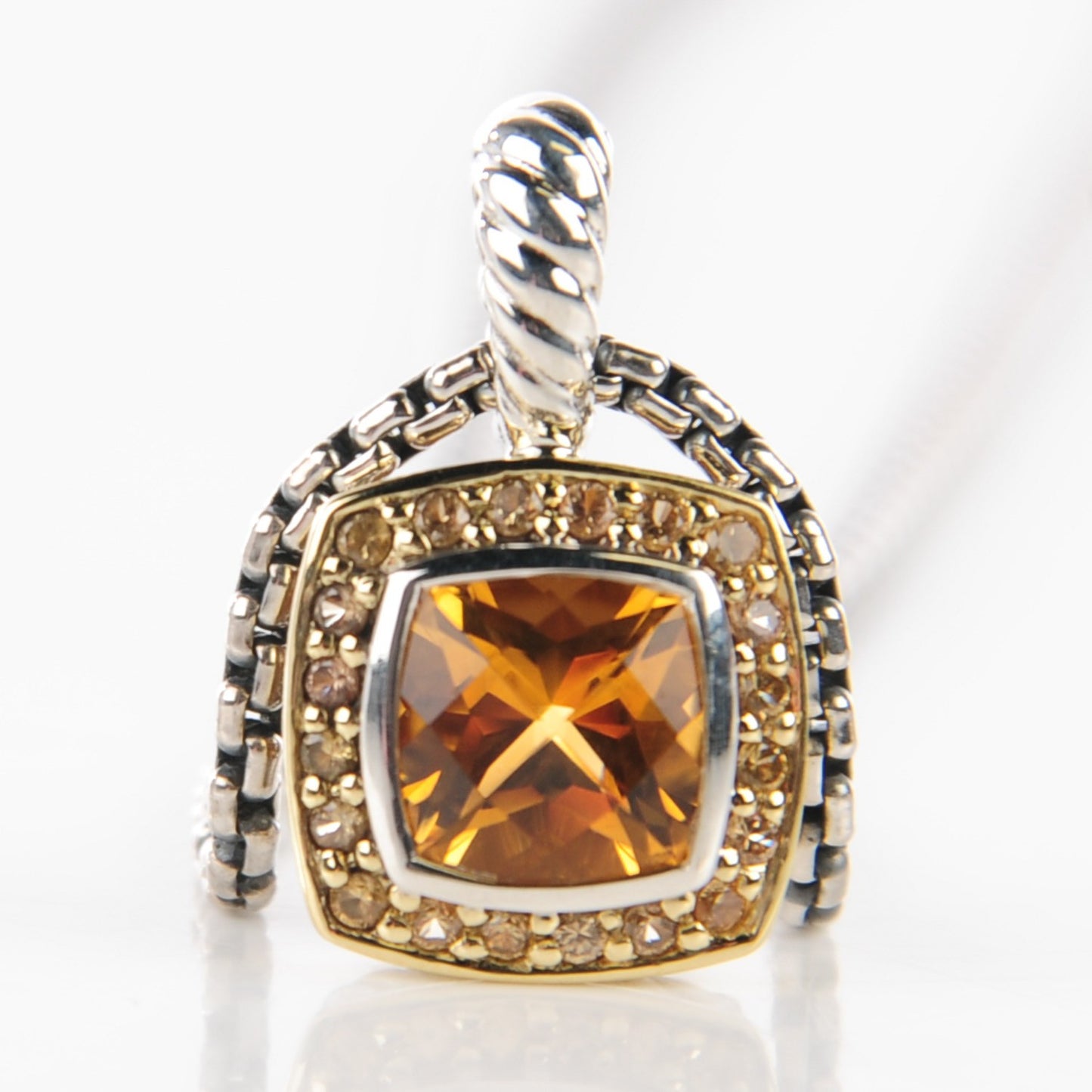Sterling Silver Pave 18K Yellow Gold Citrine Yellow Sapphire 7mm Petite Albion Necklace