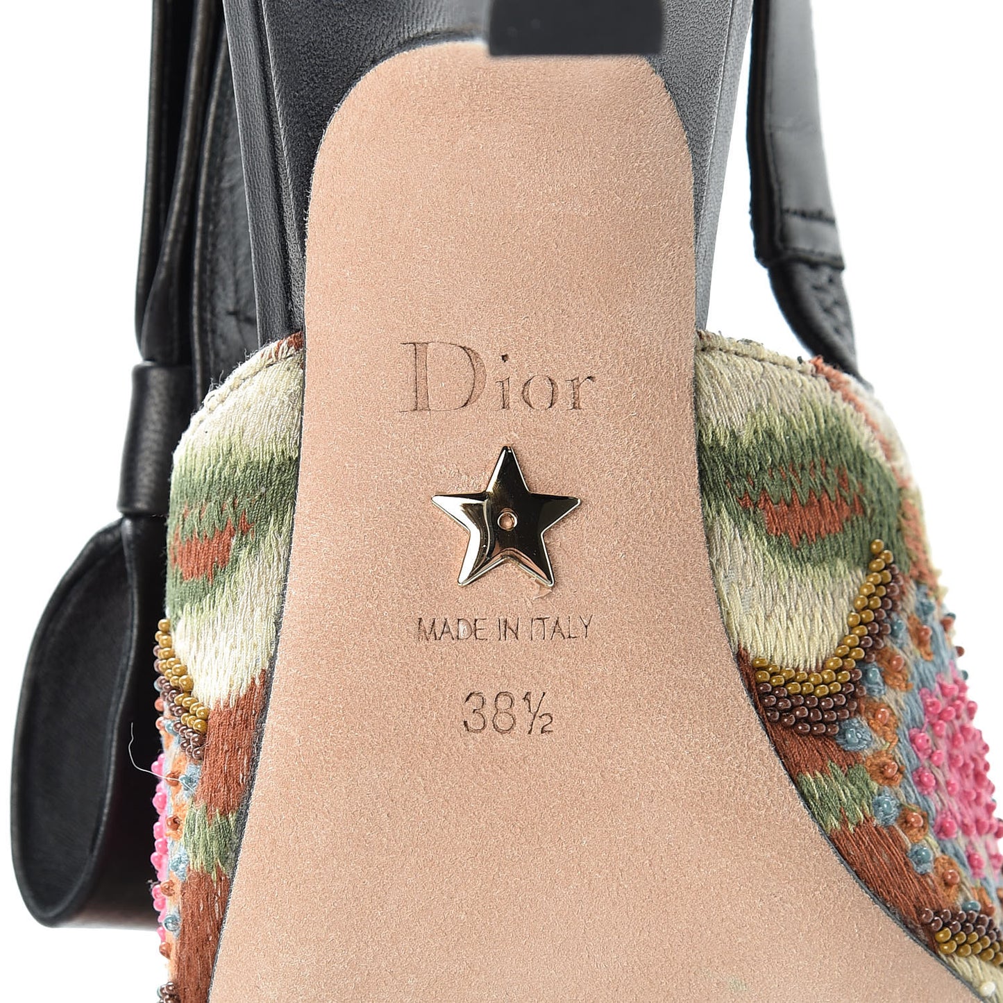 Embroidered Calfskin Beaded Sweet D Sling-Back Pumps 38.5 Cypress