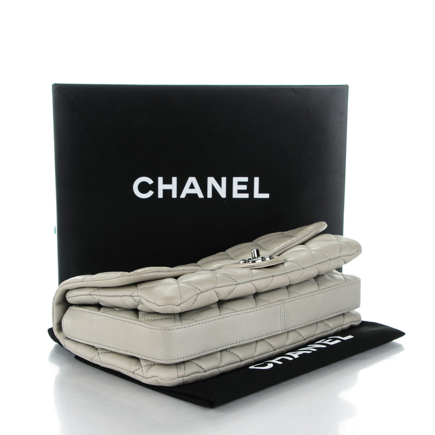 Lambskin Quilted Large 3 Flap Light Grey