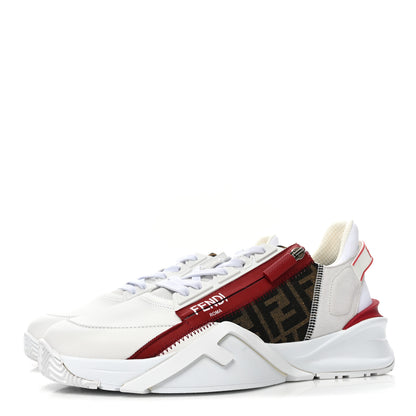 Fendi Vitello Fabric Jacquard Sued FF Mens Fendi Flow Low Top Sneakers 9.5 Ultra White Tabacco Black White 3 of 10